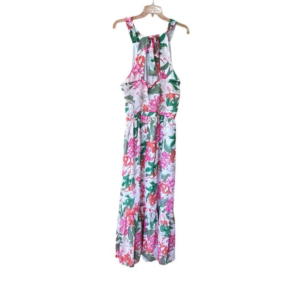 CeCe Floral Maxi Dress Size 10 Sleeveless Halter Tropical Fairy Resort Riviera - Picture 6 of 11